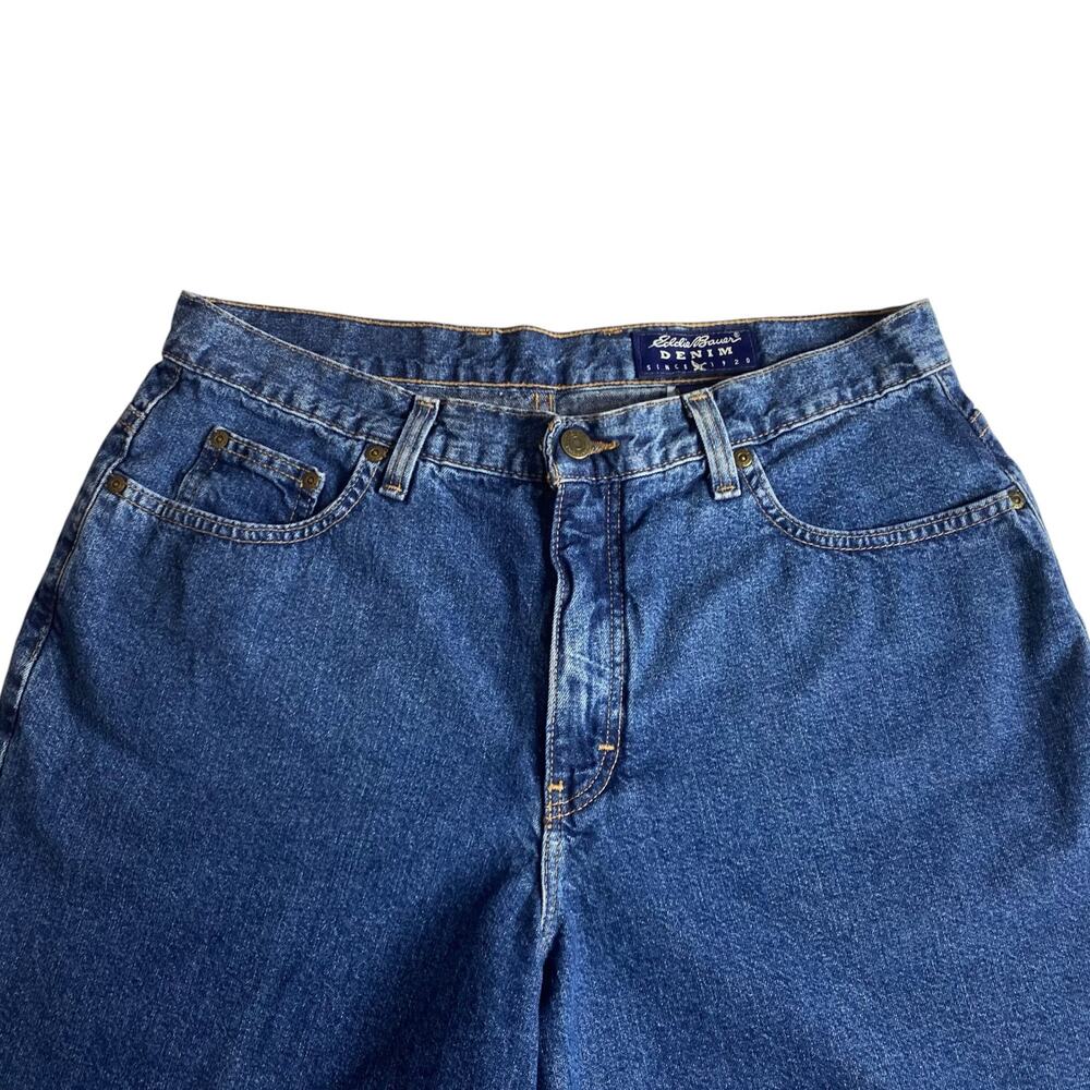 Vintage 90s Eddie Bauer Womens 14 Denim Bermuda Shorts Blue High Rise Mom Jean - Picture 6 of 13